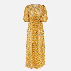 Langes Kleid Bliss aus Baumwolle und Seide mit geometrischem Print