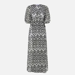 Langes Kleid Bliss aus Baumwolle und Seide mit Ikat-Print