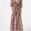 Langes Strandkleid Bliss aus Baumwolle und Seide mit Ikat-Print