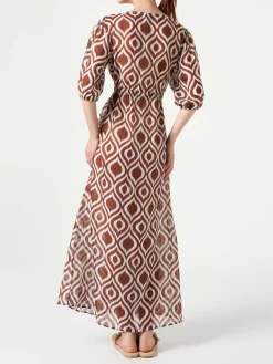 Langes Strandkleid Bliss aus Baumwolle und Seide mit Ikat-Print