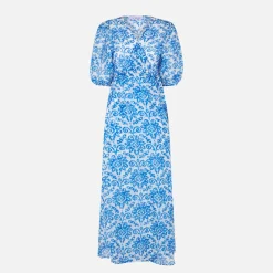 Langes Strandkleid Bliss aus Baumwolle und Seide mit Ikat-Print
