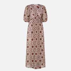Langes Strandkleid Bliss aus Baumwolle und Seide mit Ikat-Print