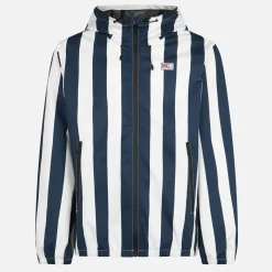 Leichte Herren-Windjacke mit Kapuze und Streifendruck