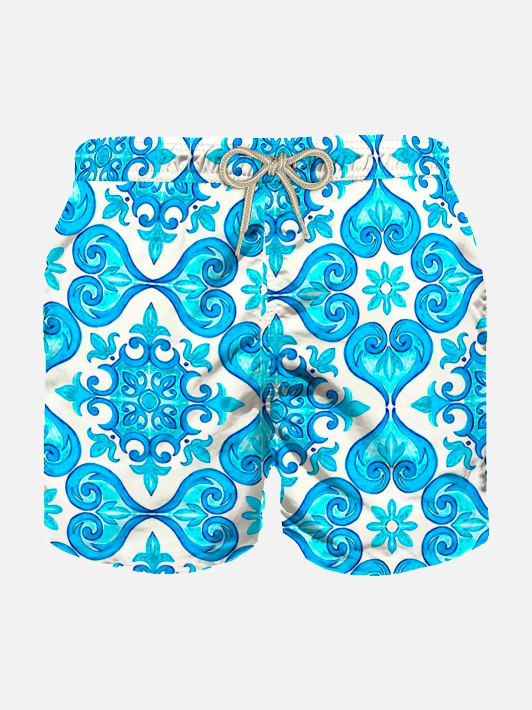 Leichte Jungen-Badeshorts mit Majolica-Print