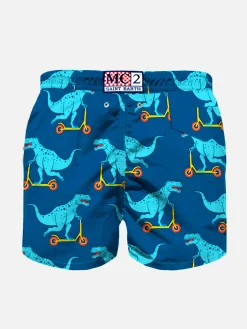 Leichte Jungen-Badeshorts mit Dino-Scooter-Print