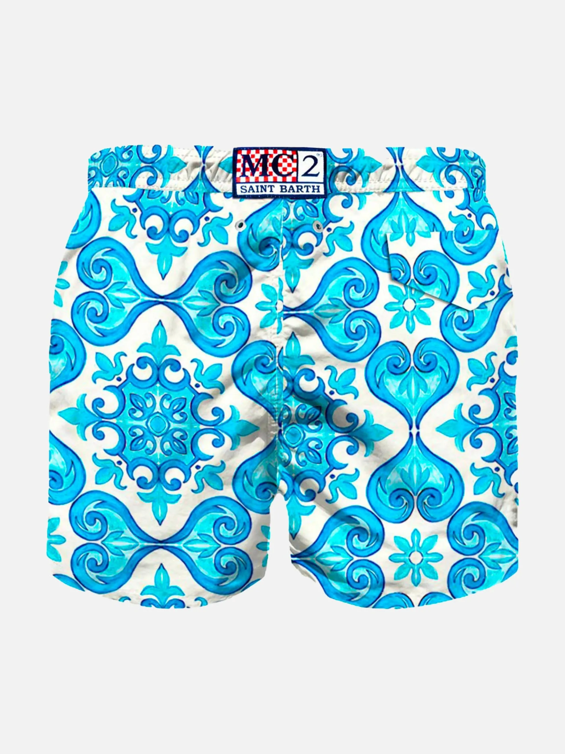 Leichte Jungen-Badeshorts mit Majolica-Print