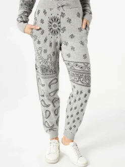 Leichte Strick-Jogginghose für Damen mit grauem Bandana-Print