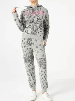 Leichte Strick-Jogginghose für Damen mit grauem Bandana-Print