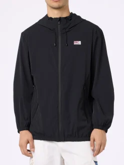 Leichte Windjacke aus schwarzem Stoff mit Kapuze für Herren Sloop