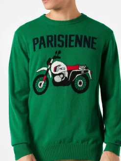 Leichter Herrenpullover mit Motorrad-Jacquard-Print