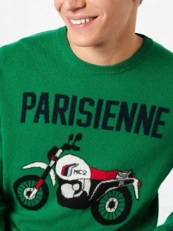 Leichter Herrenpullover mit Motorrad-Jacquard-Print