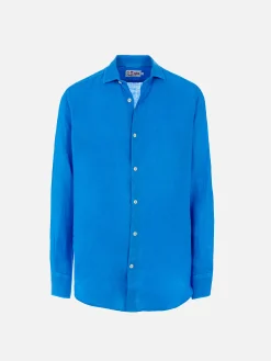 Leinenhemd Pamplona für Herren in Aquarellblau