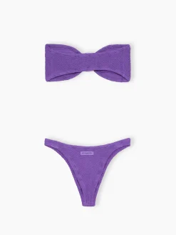 Lila Crinkle-Bandeau-Bikini für Damen Yulia Naomi