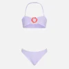 Lila Crinkle-Bikini für Mädchen mit Blumenring
