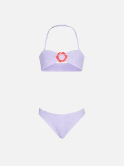 Lila Crinkle-Bikini für Mädchen mit Blumenring
