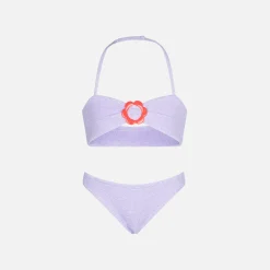 Lila Crinkle-Bikini für Mädchen mit Blumenring