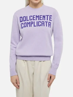 Lila Damenpullover New Queen mit Dolcemente Complicata-Print