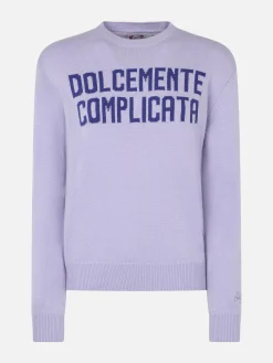 Lila Damenpullover New Queen mit Dolcemente Complicata-Print