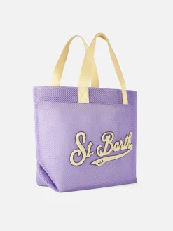 Lila Einkaufstasche aus Mesh mit Frottee-Patch | MELISSA SATTA SONDEREDITION