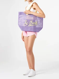 Lila Einkaufstasche aus Mesh mit Frottee-Patch | MELISSA SATTA SONDEREDITION