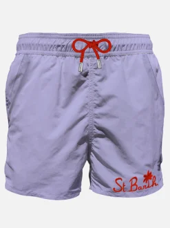 Lila Herren-Badeshorts mit Tasche