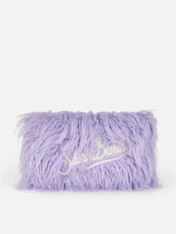 Lila pelzige Mildred-Pochette mit Saint-Barth-Stickerei