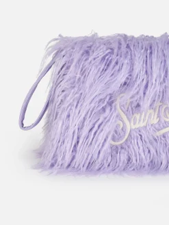 Lila pelzige Mildred-Pochette mit Saint-Barth-Stickerei