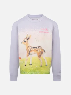 Lila Rundhalspullover für Mädchen Prinzessin mit Rehkitz-Print