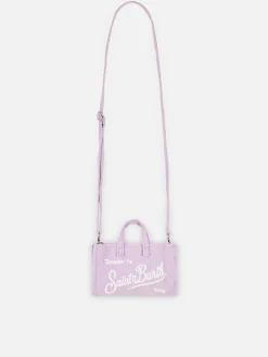 Lilafarbene Handytasche aus Baumwollstoff mit Waffelmuster