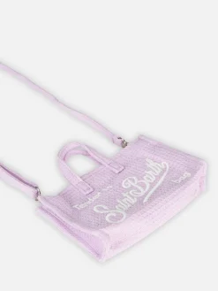 Lilafarbene Handytasche aus Baumwollstoff mit Waffelmuster