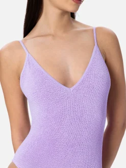 Lilafarbener Crinkle-Einteiler-Badeanzug für Damen Susanne