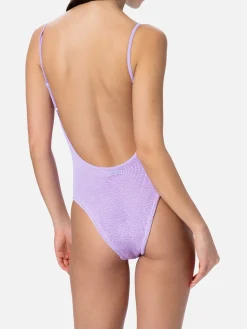 Lilafarbener Crinkle-Einteiler-Badeanzug für Damen Susanne