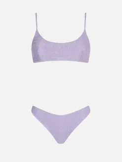 Lilafarbener Lurex-Bralette-Bikini