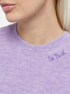 Lilafarbener Pullover Sorbonne aus Stretchgarn für Damen