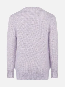 Lilafarbener, weicher Mädchenpullover mit Rundhalsausschnitt und St. Barth-Stickerei