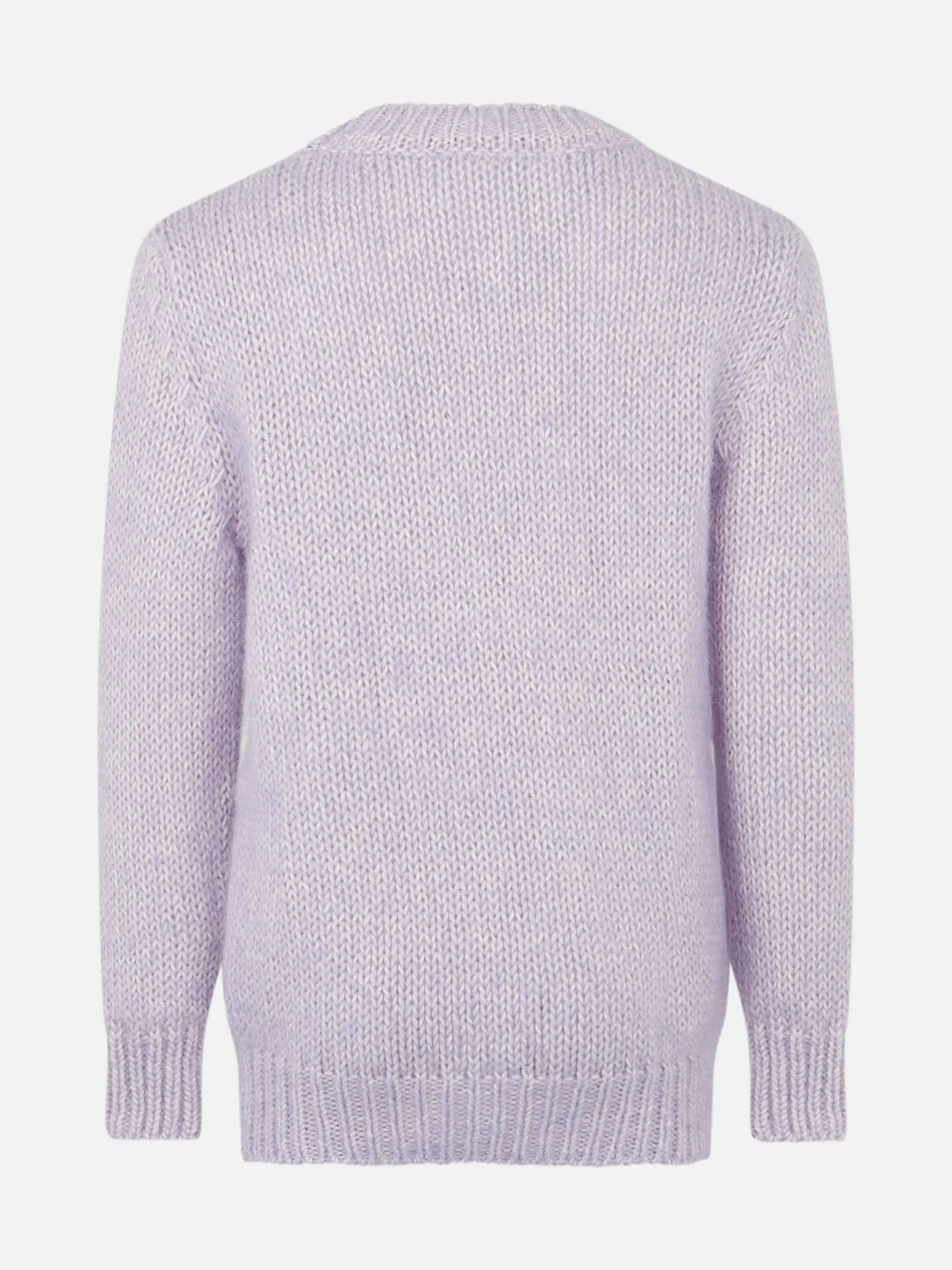 Lilafarbener, weicher Mädchenpullover mit Rundhalsausschnitt und St. Barth-Stickerei