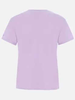 Lilafarbenes Rundhals-T-Shirt Emilie aus Baumwolljersey für Damen mit Stickerei „Non ho niente da mettere“