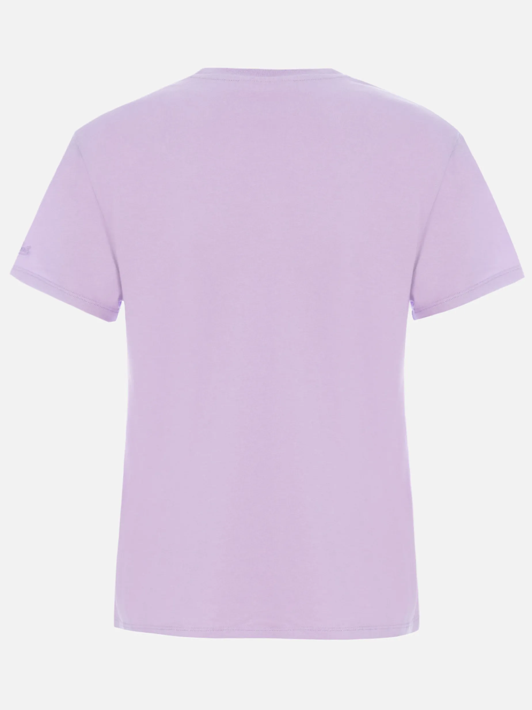 Lilafarbenes Rundhals-T-Shirt Emilie aus Baumwolljersey für Damen mit Stickerei „Non ho niente da mettere“