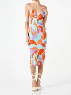 Longuette-Kleid mit Cut-out und Wellenprint Farah