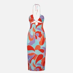 Longuette-Kleid mit Cut-out und Wellenprint Farah