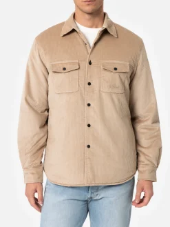 Man beige corduroy overshirt Chalet with St. Barth embroidery