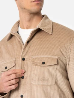 Man beige corduroy overshirt Chalet with St. Barth embroidery