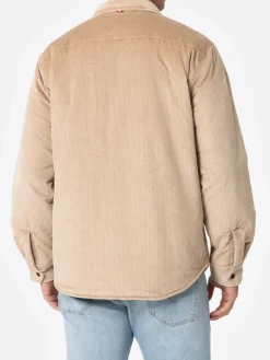 Man beige corduroy overshirt Chalet with St. Barth embroidery