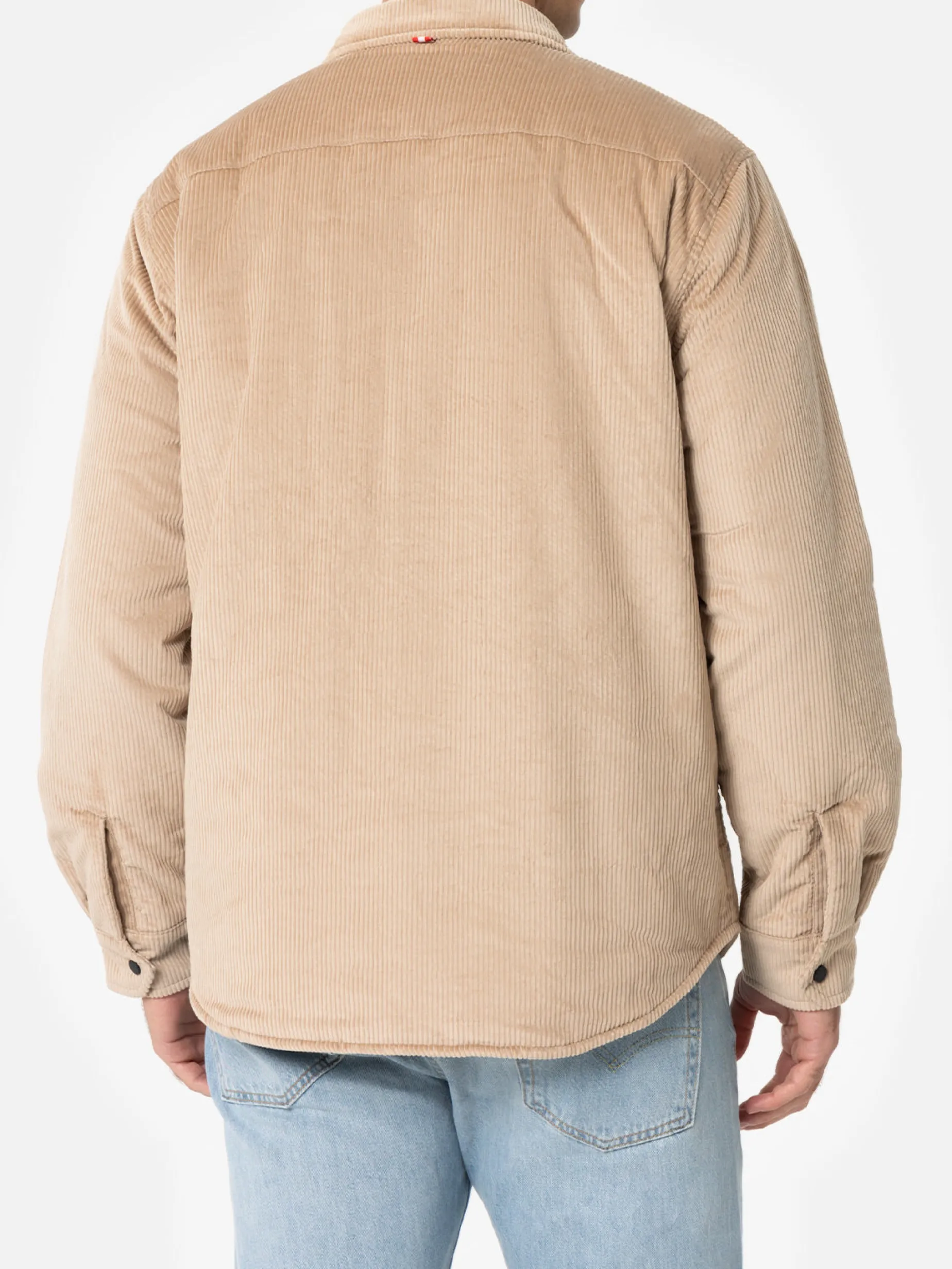 Man beige corduroy overshirt Chalet with St. Barth embroidery