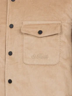 Man beige corduroy overshirt Chalet with St. Barth embroidery