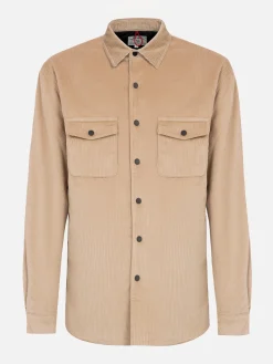 Man beige corduroy overshirt Chalet with St. Barth embroidery