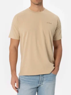 Man beige heavy cotton t-shirt Arnott with St. Barth embroidery