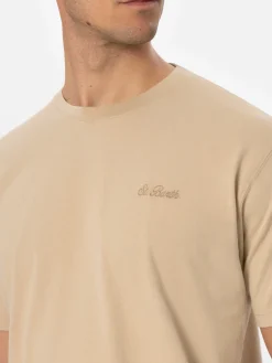 Man beige heavy cotton t-shirt Arnott with St. Barth embroidery
