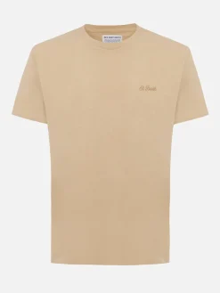 Man beige heavy cotton t-shirt Arnott with St. Barth embroidery