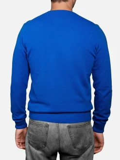 Man bluette sweater Heron Light with Settimana Blanc embroidery | BLANC 1664 SPECIAL EDITION